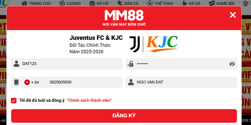 Điền đầy đủ thông tin vào form đăng ký mm88